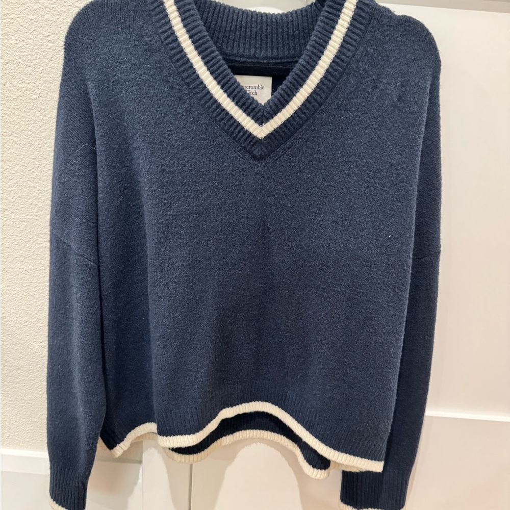 Abercrombie and Fitch Navy Blue V-Neck Sweater
